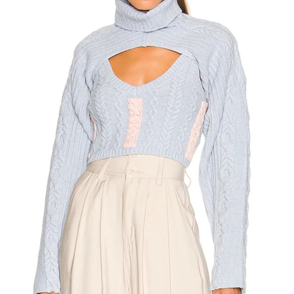 For love and Lemons Page Layered Turtleneck Sweater in Blue